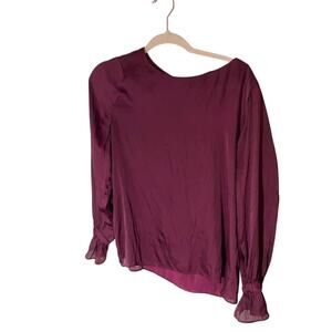 Banana Republic Lagenlook Holiday Burgundy Women's Long Sleeve Blouse Corporate